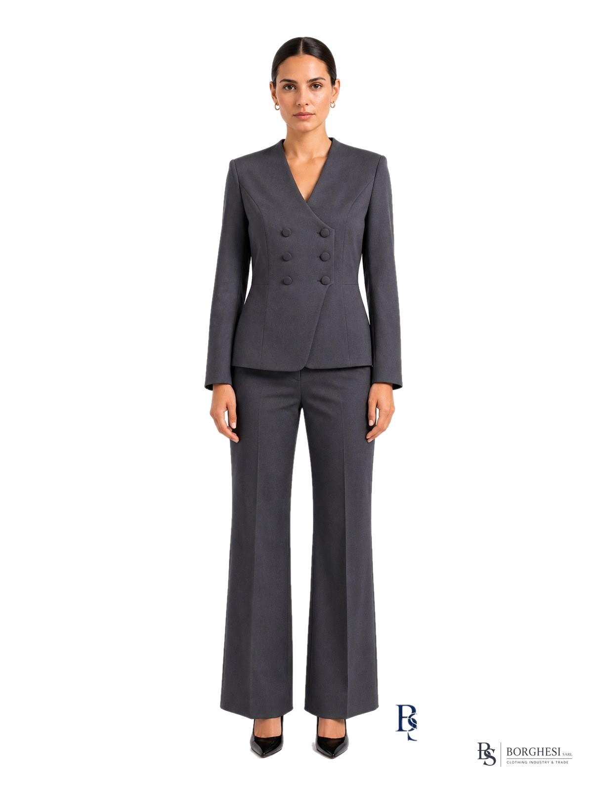 Collarless Double-Breasted Suit