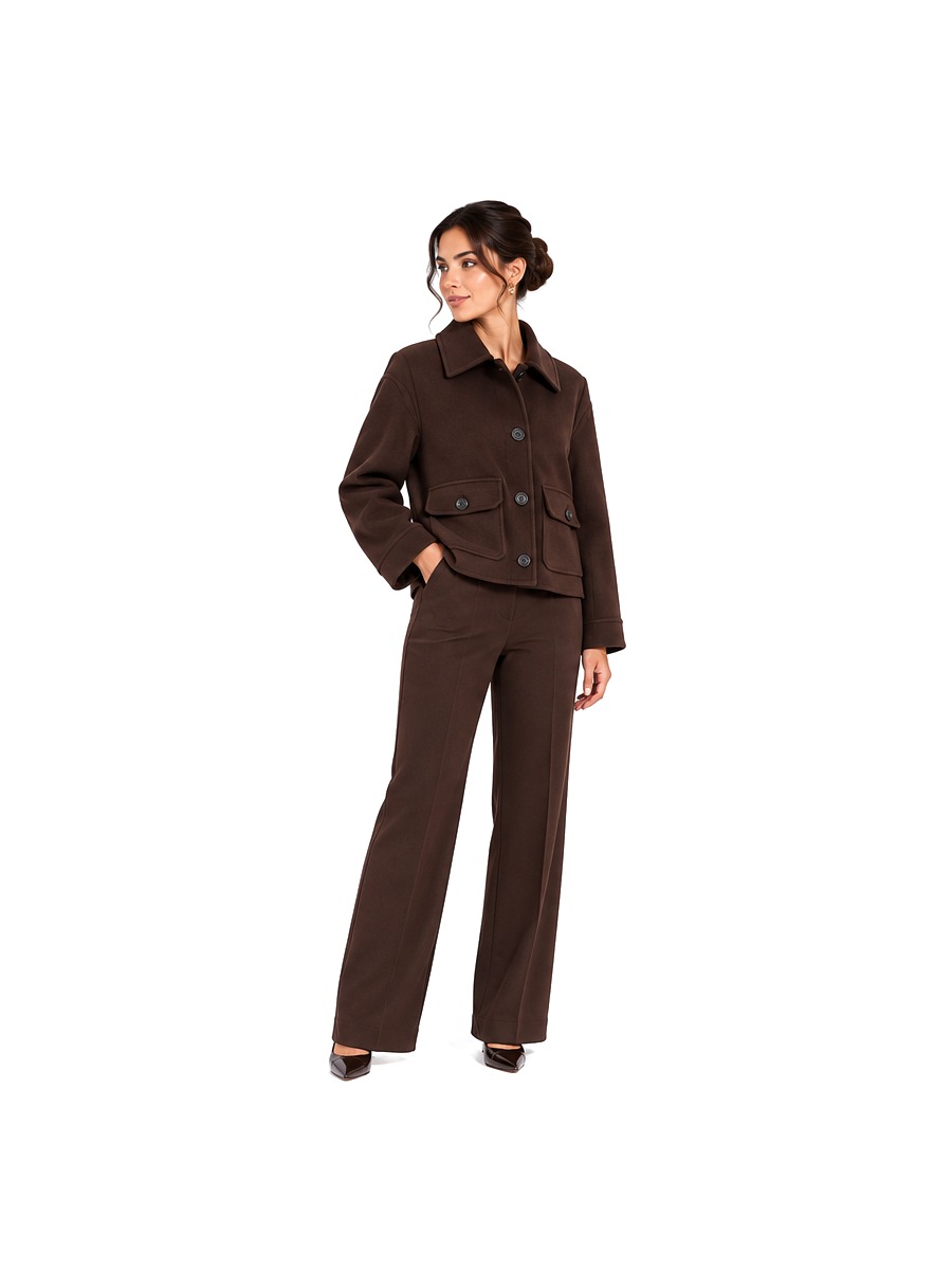 Chocolate Wool Cropped Jacket Suit, three quarter