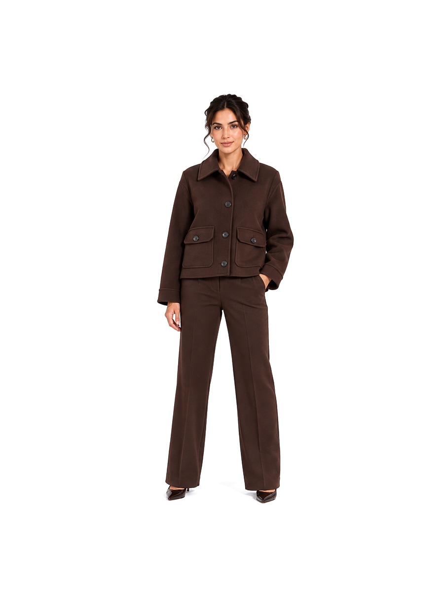 Chocolate Wool Cropped Jacket Suit, front