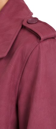 Borghesi burgundy trench coat, double-breasted button detail