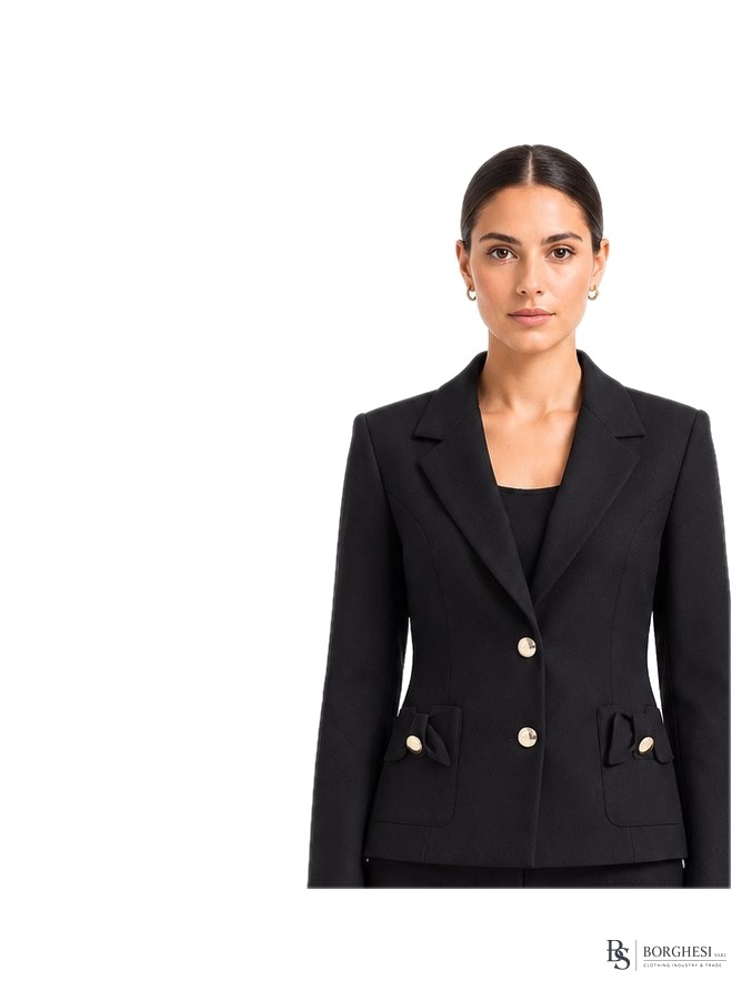 Bow-Pocket Blazer with Gold Buttons