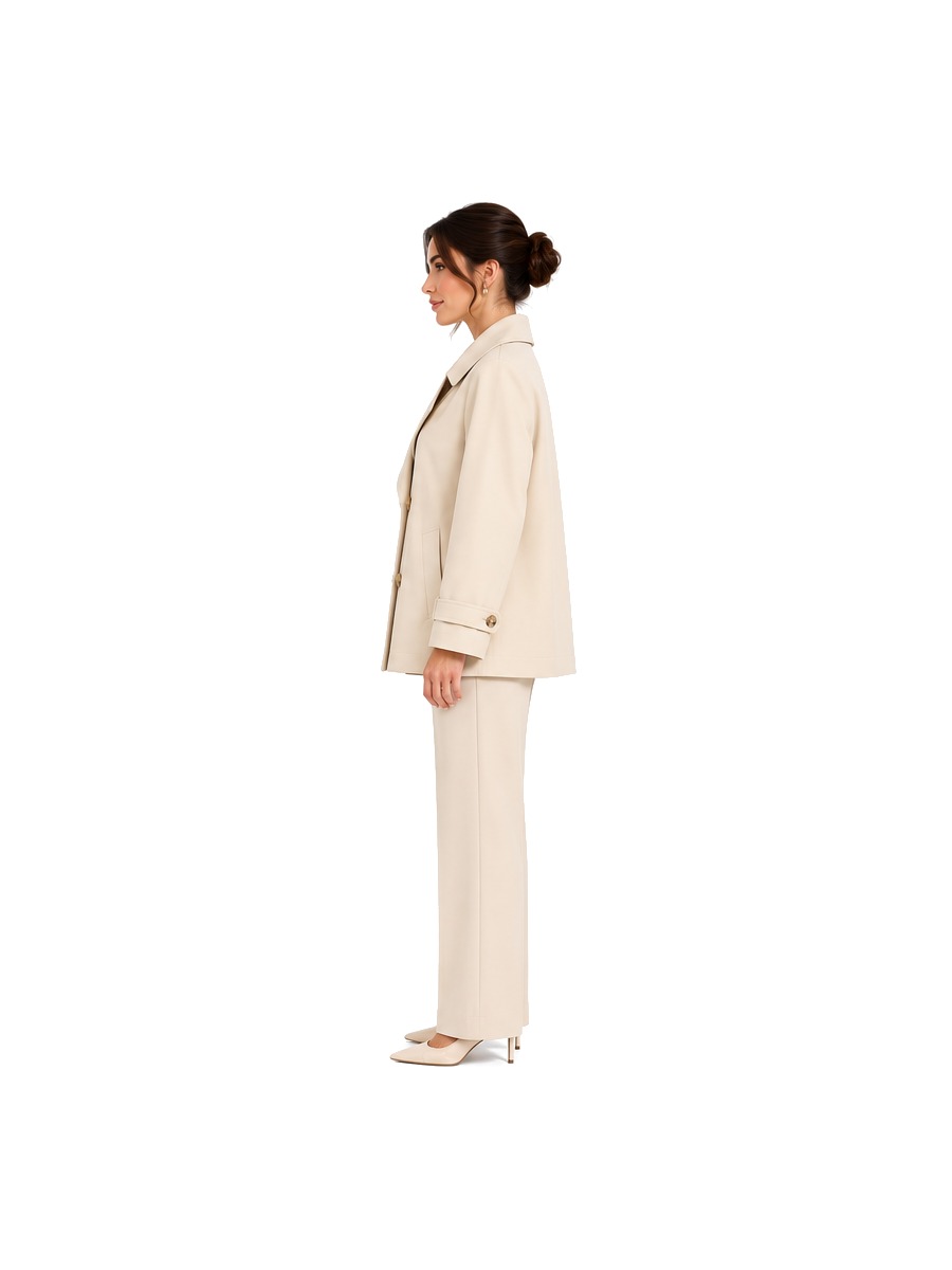 Cream Double-Breasted Pea Coat Suit, side