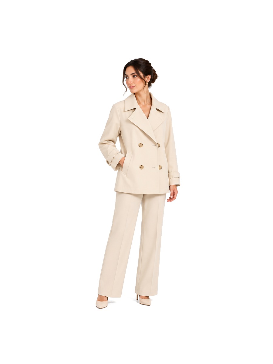 Cream Double-Breasted Pea Coat Suit, three quarter