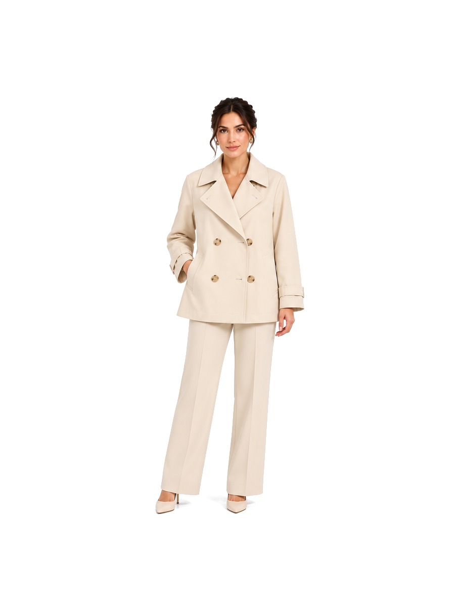 Cream Double-Breasted Pea Coat Suit, front