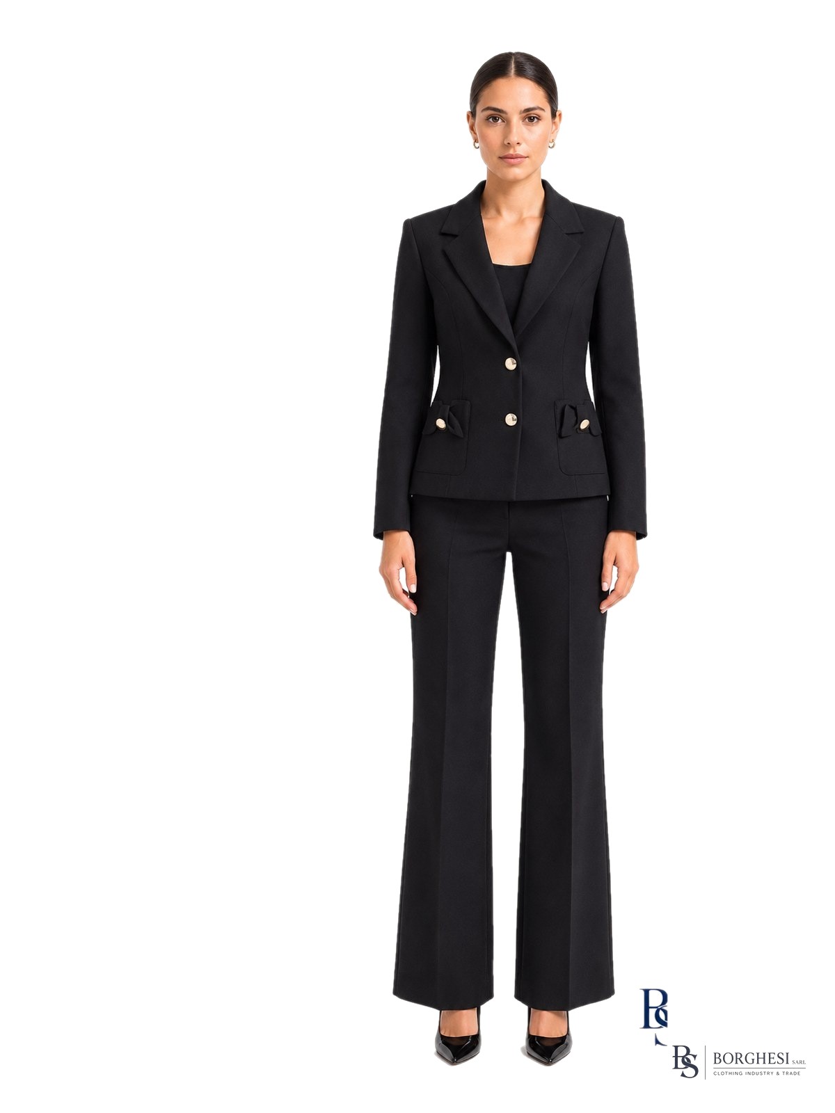Bow-Pocket Blazer with Gold Buttons