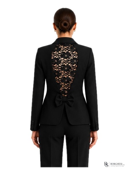 Lace-Back Blazer with Bow Detail