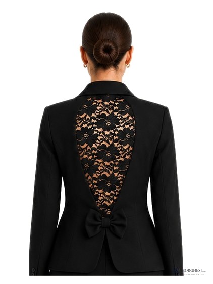 Lace-Back Blazer with Bow Detail